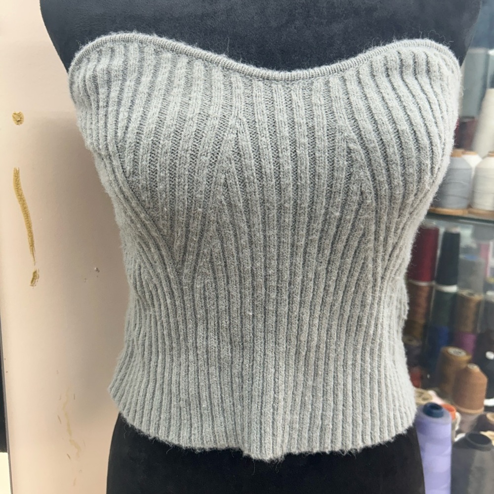 SHEIN Gray Ribbed Knit Top 2pcs sweater